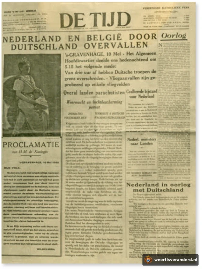 Krant De Tijd over de Duitse inval