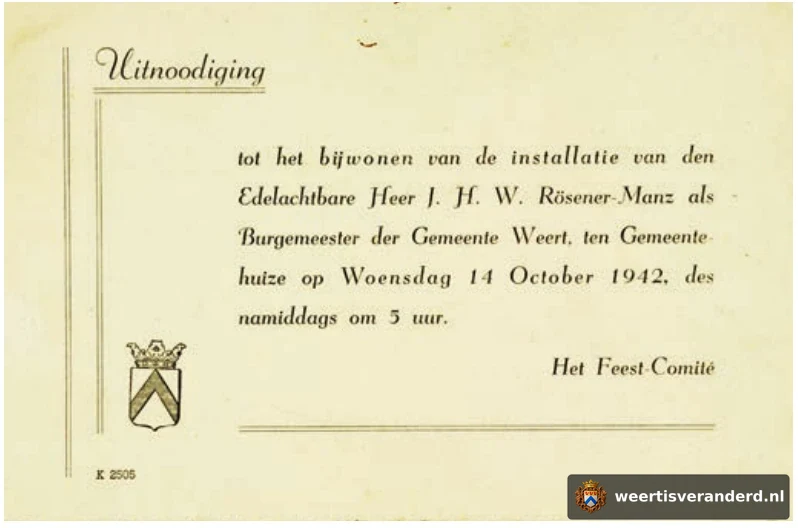 Uitnodiging voor de installatie van burgemeester Rösener Manz