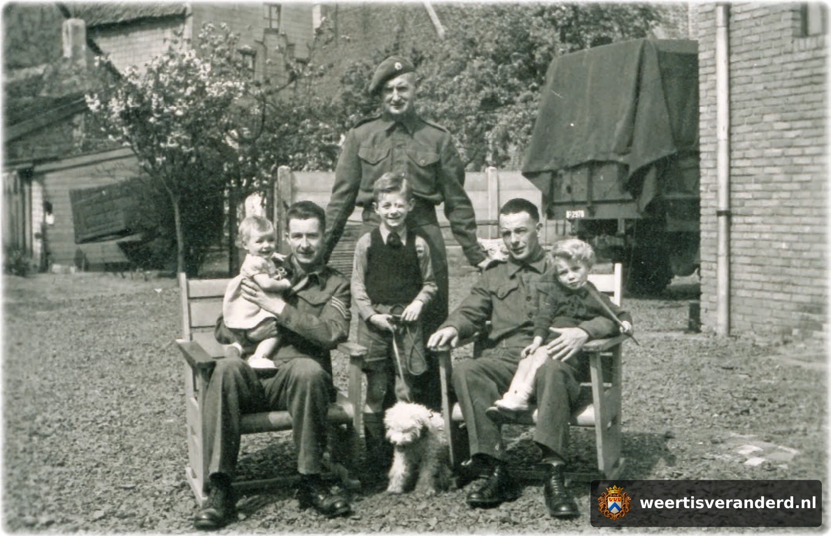 Engelse militairen bij beschuitbakkerij Poell