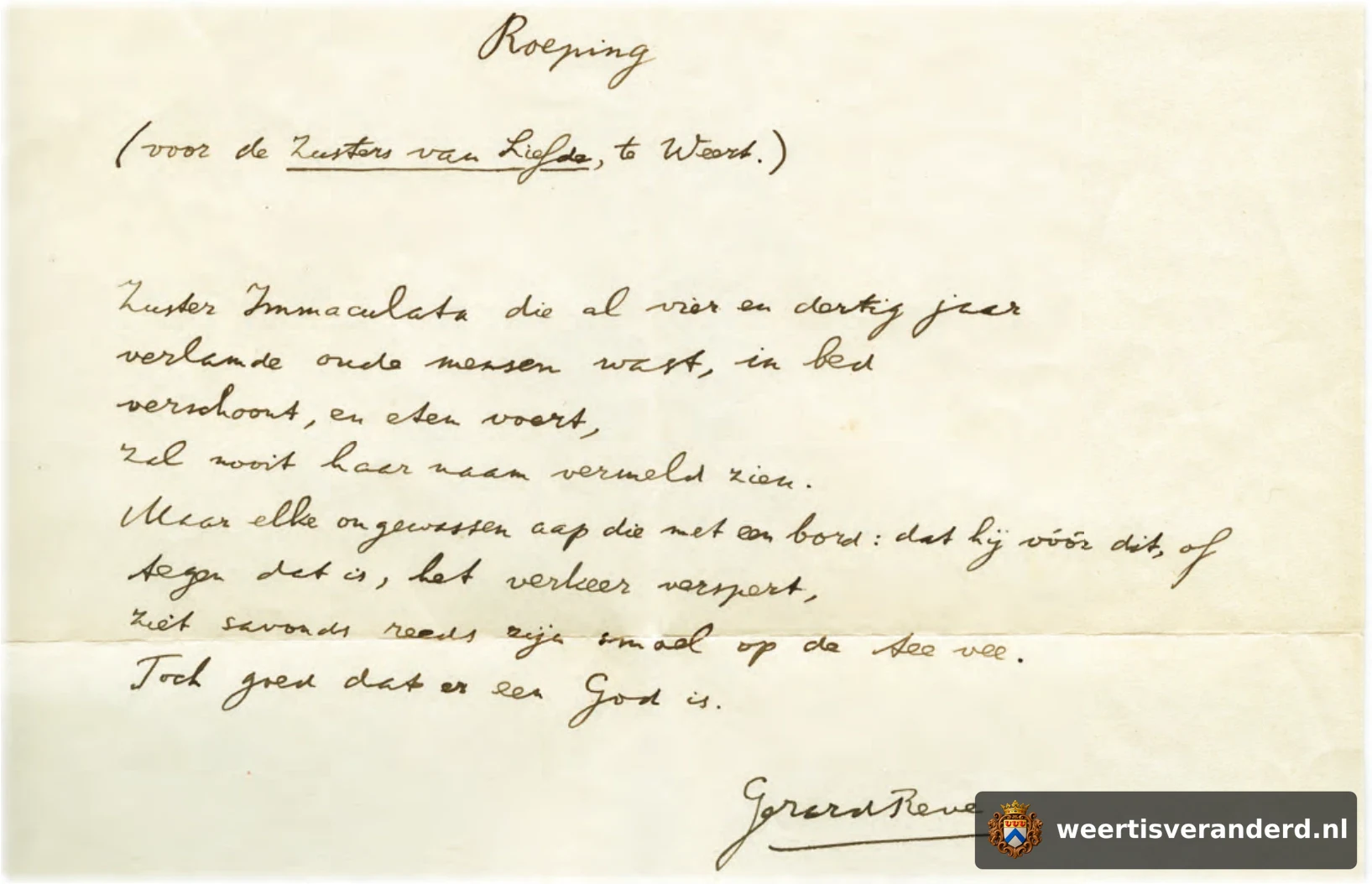 Het gedicht Roeping van Gerard Reve