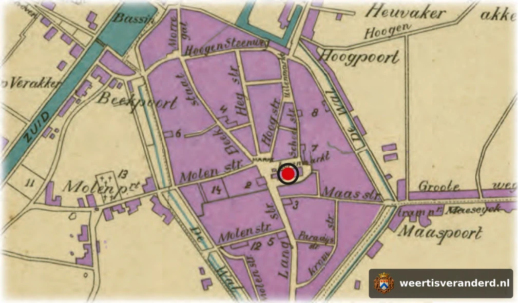 Plattegrond van Weert met de St.-Martinuskerk