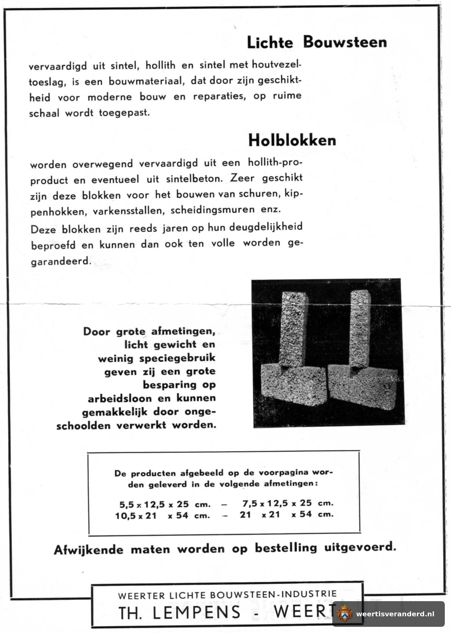 Productblad voor lichte bouwstenen en holblokken