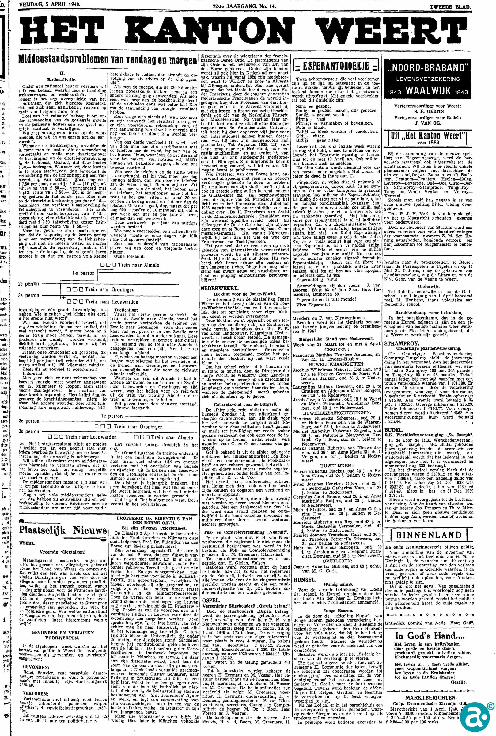 Kanton Weert 5 april 1040 - rubriek Esperantohoekje