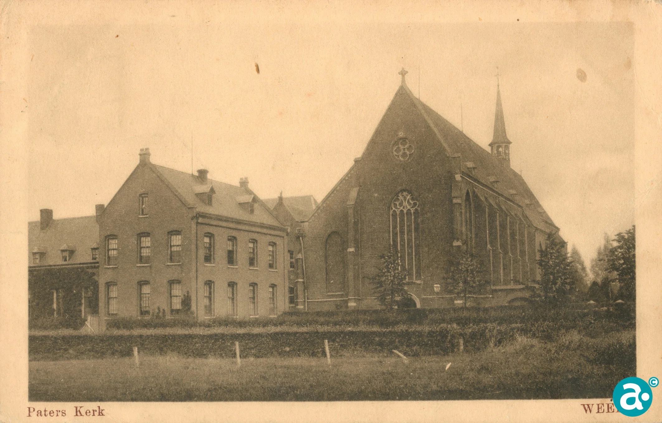 Historisch gezicht op de Paterskerk en het klooster aan de Biest