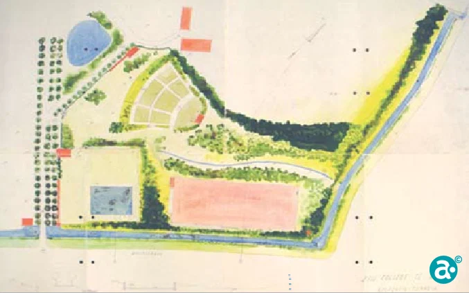 Ontwerp voor het complex de Lichtenberg uit omstreeks 1954. Opvallend genoeg ontbreekt in dit plan de Mariakapel