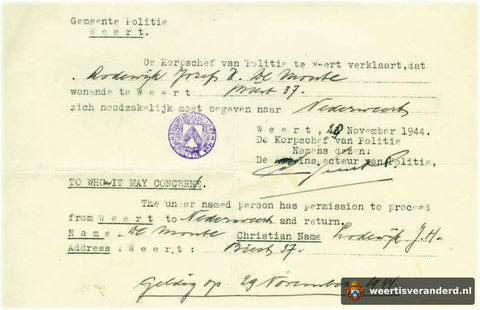 Vervoersvergunning voor Louis de Monte