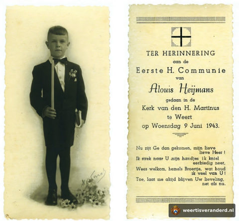 Communieprentje van Alouis Heijmans