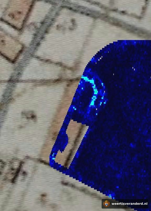 Radarprojectie op de kadastrale kaart van 1811 bij de verdwenen kloosterkerk Maria-Wijngaard