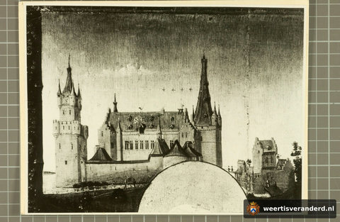 Origineel fotografisch detail van de memorietafel van Johanna van Meurs, 1466–1477