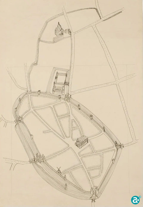 Binnenstad Weert rond 1550 - GAW Beeldbank XL 923