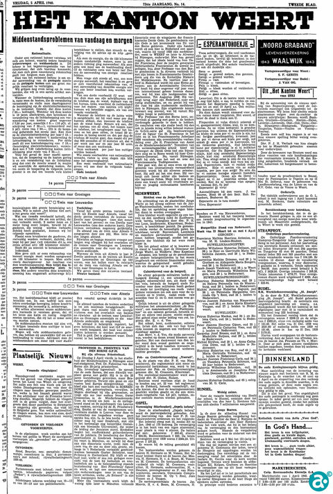 Kanton Weert 5 april 1040 - rubriek Esperantohoekje