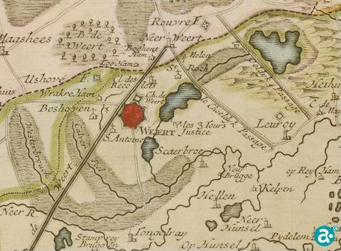 Fragment Carte Particuliere de Venlo, Roermond et de Weert. A Deventer chez Jean de Lat et a Almelo chez Jacob Keizer
Kopergraveur Jan de Lat in de eerste helft van de 18de eeuw. Was o.a. werkzaam te Rusland (1704-1709 en 1727-1728), Amsterdam (1713-1718) en Almelo (1731-1745). Van 1734 tot 1747 was hij geassocieerd met Jan de Lat uit Deventer. Ook graveerde hij in opdracht van de Amsterdamse uitgever Isaak Tirion. Hij vervaardigde voornamelijk kaarten en topografische bladen -
GAW Beeldbank XL.956