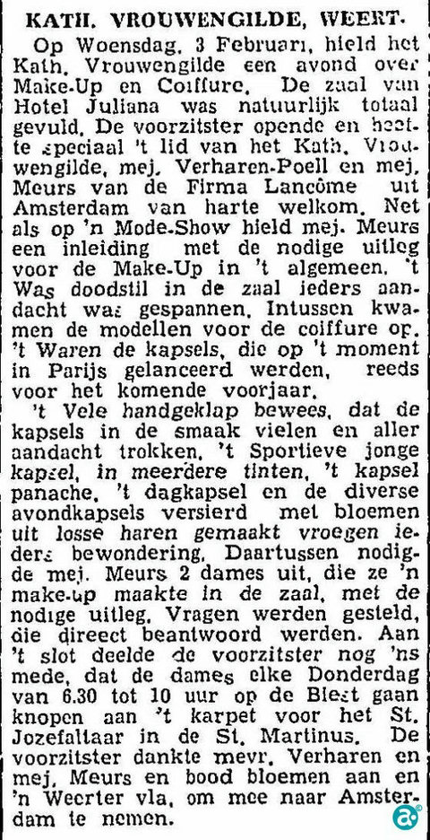 Verslag in Kanton Weert 6 februari 1953