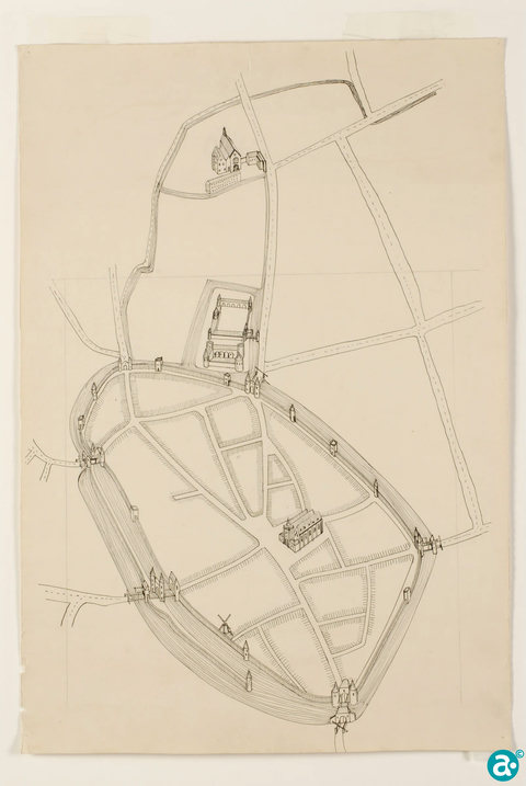 Binnenstad Weert rond 1550 - GAW Beeldbank XL 923