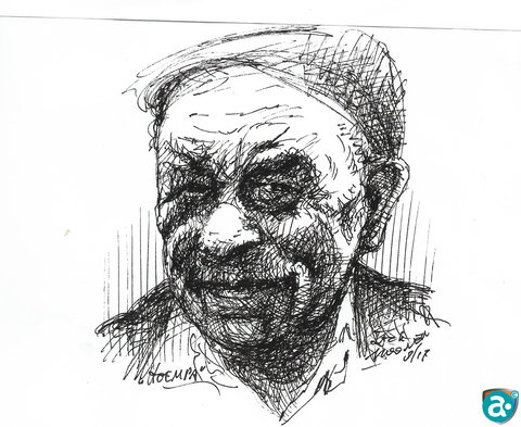 Teikening: Stadsfiguur Hoempapa (van pasfoto)